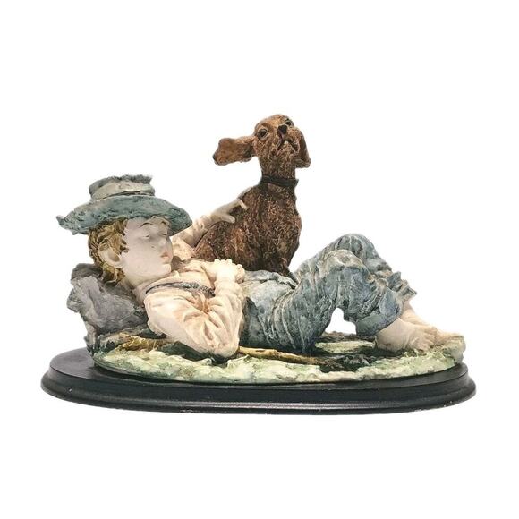 Young Boy Napping With his Dog, "Milano Collection" Art Deco Home Decor - Picture 1 of 8